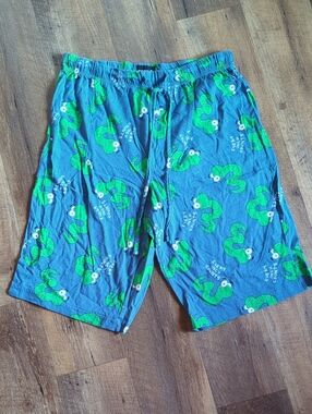 Joe Boxer Men's Blue Cotton Shorts with Green Worm Print